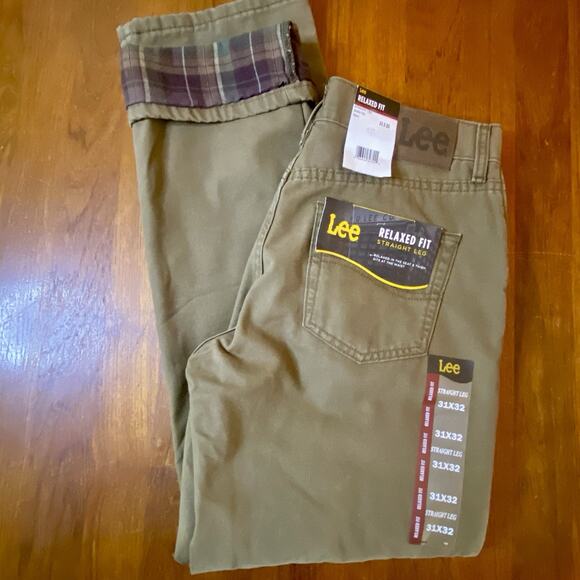 NEW Lee Jeans 31 X32 Flannel Lined Brown 2055793 Canvas - Picture 1 of 8